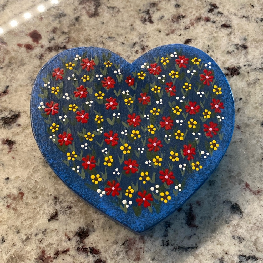 Hand painted heart decor with floral design